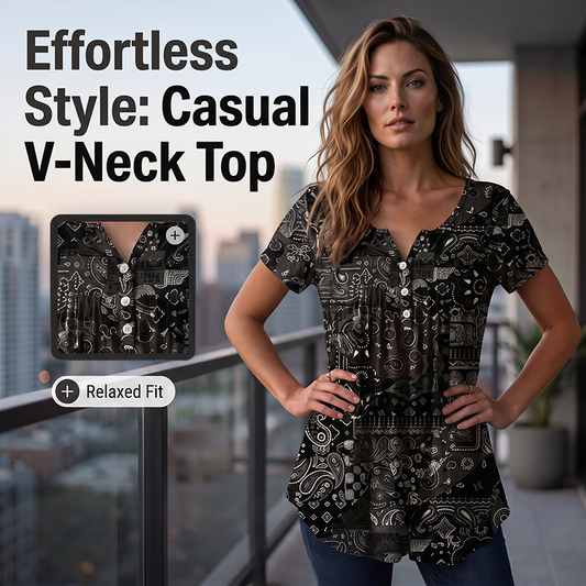 New Arrival✨🌸 Breathable V-Neck Top with Unique Print