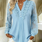 Trending Now⭐👚 Long Sleeve V-Neck Top with Delicate Lace Detail