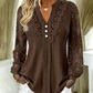 Trending Now⭐👚 Long Sleeve V-Neck Top with Delicate Lace Detail