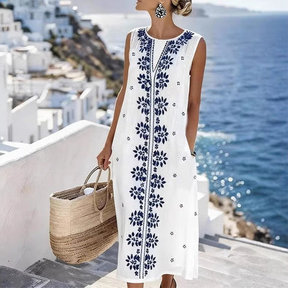Limited-Time⌛🌿 Elegant sleeveless printed maxi dress, ideal for the beach