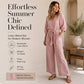 Summer Favorite☀️🌺 Lightweight Two-Piece Set – V-Neck Top & Comfort Wide-Leg Pants for Everyday Elegance