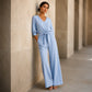 Summer Favorite☀️🌺 Lightweight Two-Piece Set – V-Neck Top & Comfort Wide-Leg Pants for Everyday Elegance