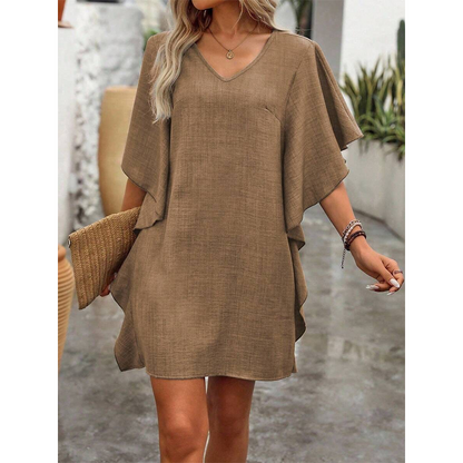 Trending Now⭐💃 Elegant V-Neck Dress with Ruffle Detail – Versatile Silhouette for Every Body Type