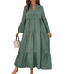Trending Now⭐👗 Tiered A-Line Dress with Flounce Sleeves & Button Front – Breezy Boho Style for Any Occasion