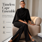 🌺 Breezy Cape Top & Wide-Leg Trousers Set – Refined Craftsmanship for Every Occasion