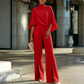 🌺 Breezy Cape Top & Wide-Leg Trousers Set – Refined Craftsmanship for Every Occasion