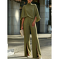 🌺 Breezy Cape Top & Wide-Leg Trousers Set – Refined Craftsmanship for Every Occasion
