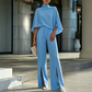 🌺 Breezy Cape Top & Wide-Leg Trousers Set – Refined Craftsmanship for Every Occasion