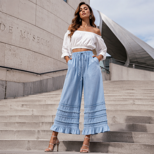 Trending Now⭐💃 Retro-Inspired Wide-Leg Jeans with Frayed Details – Versatile Light & Dark Blue Pairing