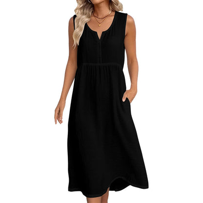 New Arrival✨🌸 Pleated Waist Linen Blend Dress – Flattering Fit & Deep Side Pockets in 8 Classic Colors
