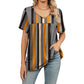 Women's V Neck Printed T-Shirt Casual Short Sleeve Pleated Top