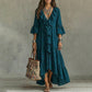 👗 Retro Ruffle V-Neck Dress with Bell Sleeves – Flowing & Feminine for Any Occasion