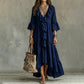 👗 Retro Ruffle V-Neck Dress with Bell Sleeves – Flowing & Feminine for Any Occasion