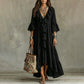 👗 Retro Ruffle V-Neck Dress with Bell Sleeves – Flowing & Feminine for Any Occasion