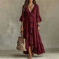 👗 Retro Ruffle V-Neck Dress with Bell Sleeves – Flowing & Feminine for Any Occasion