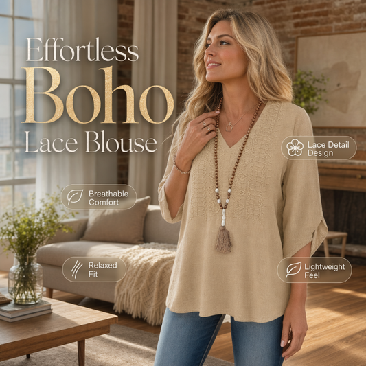 Trending Now⭐💃 Relaxed Lace-Trim Top in Rich Hues – Refined Texture & Easy Drape for All-Day Comfort