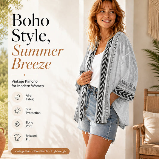 ✨New Arrival✨Retro Geometric Print Sun Protection Cardigan – Breezy Layer for Sunny Days