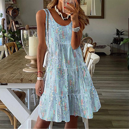 ✨🛍️Fresh Drop- Tiered Midi Dress with O-Neck – Breezy Sleeveless Silhouette for Day-to-Night Wear 🌿