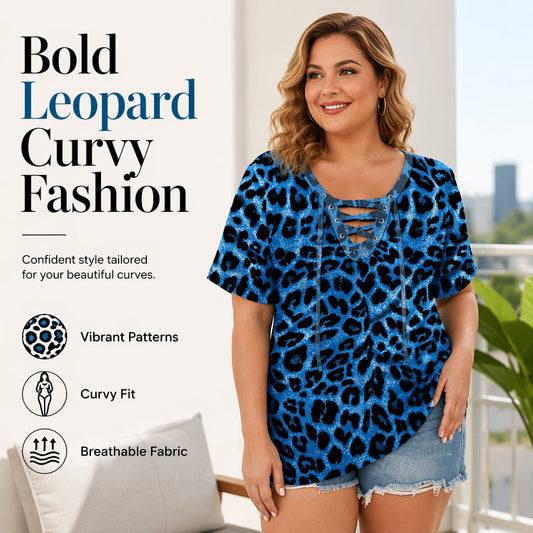 Bestseller🏆👚 Leopard Print Loose Top – Adjustable Lace-Up Neckline & Soft Drape for Effortless Chic