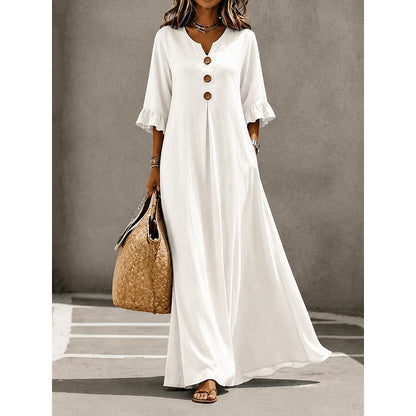 👗Top Pick - Ruffle Sleeve Maxi Dress with Statement Buttons – Soft Drape & Effortless Vacation Vibes 🌿