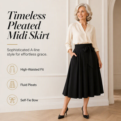 ✨🛍️Fresh Drop - A-Line Pleated Skirt with Bow Detail – Breathable Comfort & Sophisticated Drape for Any Occasion 🍃