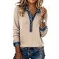 Women's Denim Collar Long Sleeve Patchwork Knit Top