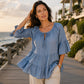 🔥Must-Have👚 Ruffle Tiered Top with 3/4 Sleeves - Elegant Movement & Soft Texture for Effortless Chic