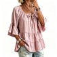 🔥Must-Have👚 Ruffle Tiered Top with 3/4 Sleeves - Elegant Movement & Soft Texture for Effortless Chic