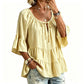 🔥Must-Have👚 Ruffle Tiered Top with 3/4 Sleeves - Elegant Movement & Soft Texture for Effortless Chic