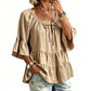 🔥Must-Have👚 Ruffle Tiered Top with 3/4 Sleeves - Elegant Movement & Soft Texture for Effortless Chic