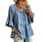 🔥Must-Have👚 Ruffle Tiered Top with 3/4 Sleeves - Elegant Movement & Soft Texture for Effortless Chic