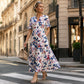 ☀️👗Top Pick - Casual Floral Midi Dress with V-Neck – Soft Drape & Romantic Print