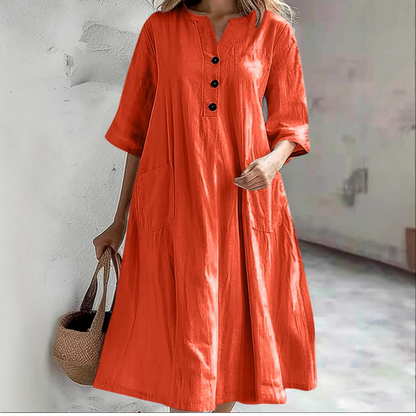 Bestseller🏆🛍️ Cotton-Blend A-Line Dress – Breathable Fabric & Convenient Pockets for All-Day Comfort