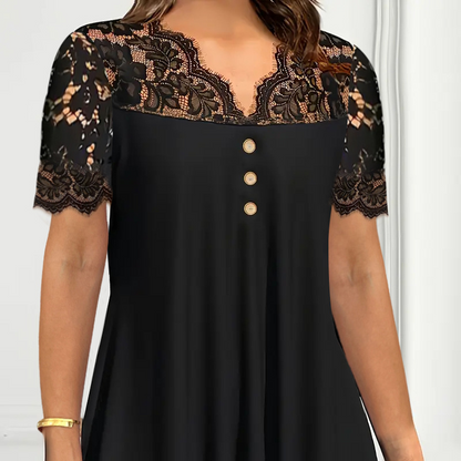 Women's Lace V-Neck Short Sleeve Top