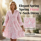 ✨🛍️Fresh Drop - V-Neck Floral Dress with Flowing Hem – Lightweight & Versatile for Garden Parties or Brunch