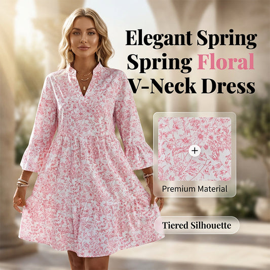 ✨🛍️Fresh Drop - V-Neck Floral Dress with Flowing Hem – Lightweight & Versatile for Garden Parties or Brunch