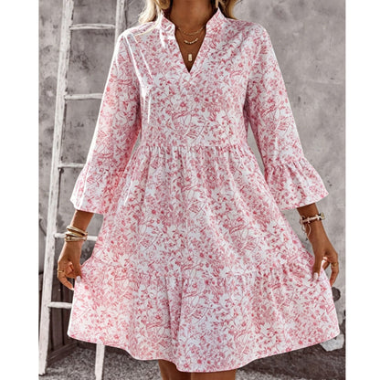✨🛍️Fresh Drop - V-Neck Floral Dress with Flowing Hem – Lightweight & Versatile for Garden Parties or Brunch