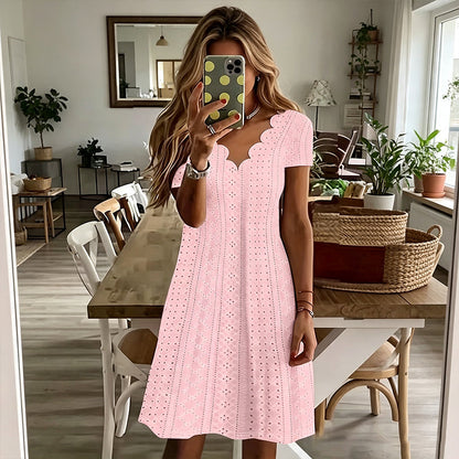 👗Top Pick - V-Neck Eyelet Dress with Scallop Trim – Lightweight & Romantic for Garden Parties or Brunch 🌿