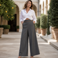 Must-Have🔥👖 Contrast-Trim Wide-Leg Pants – legant Drape & Flattering High-Rise
