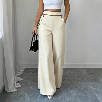 Must-Have🔥👖 Contrast-Trim Wide-Leg Pants – legant Drape & Flattering High-Rise