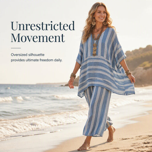 Bestseller🏆👚 Cotton-Linen Stripe Set – Flowing Silhouette & Maximum Mobility for Everyday Elegance