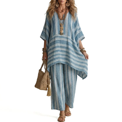 Bestseller🏆👚 Cotton-Linen Stripe Set – Flowing Silhouette & Maximum Mobility for Everyday Elegance