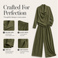 Women's Casual Cowl Neck Top and Wide-Leg Pants Set