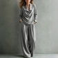 Women's Casual Cowl Neck Top and Wide-Leg Pants Set