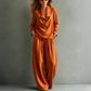 Women's Casual Cowl Neck Top and Wide-Leg Pants Set
