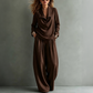 Women's Casual Cowl Neck Top and Wide-Leg Pants Set