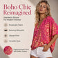 Trending Now⭐👚 Boho Print Batwing Sleeve Top – Flowing V-Neck & Effortless Bohemian Style