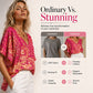 Trending Now⭐👚 Boho Print Batwing Sleeve Top – Flowing V-Neck & Effortless Bohemian Style
