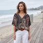 Trending Now⭐👚 Boho Print Batwing Sleeve Top – Flowing V-Neck & Effortless Bohemian Style