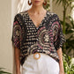 Trending Now⭐👚 Boho Print Batwing Sleeve Top – Flowing V-Neck & Effortless Bohemian Style